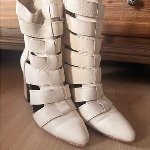 Freebird Cream Strappy Ankle Boots